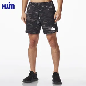 Shorts da ginnastica in Spandex con Logo personalizzato in maglia da Fitness pantaloncini da ginnastica da uomo con tasche corti da uomo nero mimetico