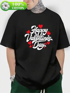 T-shirt da uomo per San Valentino, blu navy, stampa geometrica, girocollo, manica corta, casual, cotone 180g, traspirante, vestibilità regolare - Product Image 1