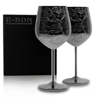 סיטונאי תחריט עיצוב יוקרה אלגנטי מזון כיתה שחור יין זכוכית נירוסטה יין משקפיים