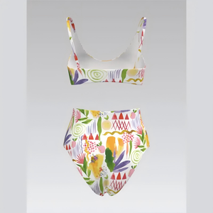 Atractivo Traje de Baño de Dos Piezas Personalizado de Cintura Alta con Tirantes y Aberturas de Doble Aro para un Look Seguro en la Playa y Escapadas Tropicales - Product Image 2