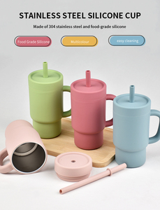 Taza de viaje minimalista de acero inoxidable azul claro con tapa y pajita de silicona de grado alimenticio para adultos, para camping y uso al aire libre, libre de BPA. - Product Image 5