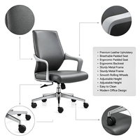 Chaise de bureau exécutive moderne ergonomique confortable à hauteur réglable avec base en acier et revêtement en cuir PU pivotante pour la maison et les bureaux professionnels