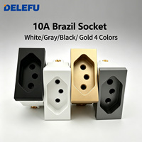 DELEFU Módulo de Enchufe Estándar Brasileño NBR14136 10A 250V Cobre Puro PC Ignífugo Obturador de Seguridad Enchufe Modular de Pared