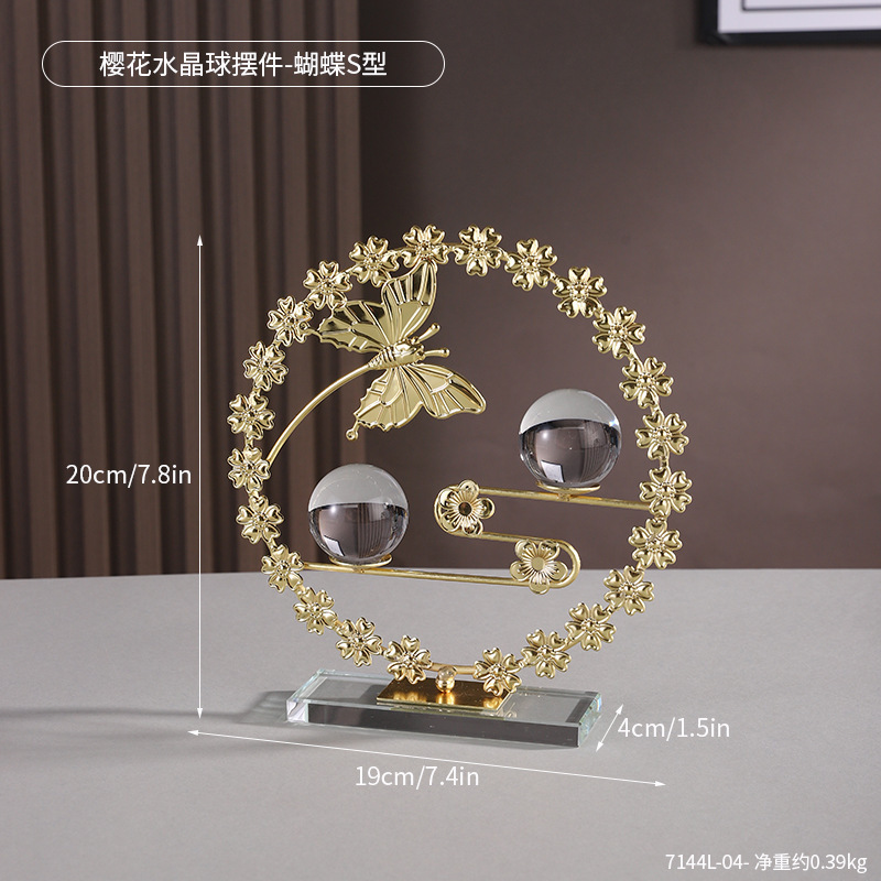 7144L-04-ลูกแก้วคริสตัลลายดอกซากุระ-ผีเสื้อรูปตัว S