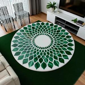 Malachite verte utilisée dans un magnifique design floral incrusté sur un plateau de table en marbre blanc poli pour salle à manger et salon - Product Image 2
