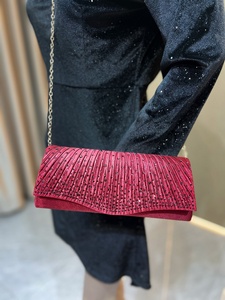 Borsa da sera plissettata da donna 2026 con glitter dorati, pochette a tracolla con catena, borse da festa per matrimonio, stile lungo, borse a mano con strass - Product Image 3