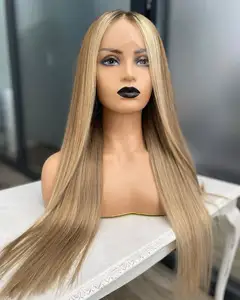 Ombre色Transparent Lace Front Straight Human Hair Wig Colored Long Hair Lace Front Wigs With Baby Hair