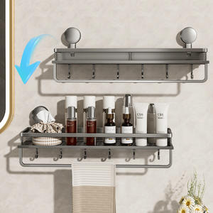 Estante de aluminio de lujo moderno para baño, estante de almacenamiento de drenaje con ventosa montada en la esquina para artículos de tocador - Product Image 2