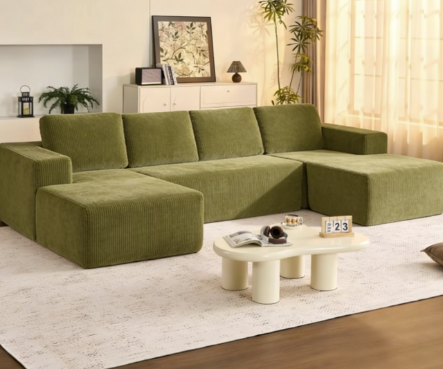 DISIAN Modern U Shape Vacuum Compressed Sofa Modular Sectional Cloud Couch Living Room