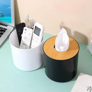 Circular Bamboo and Wood Tissue <b>Box</b> Creative Minimalist Living Room Home Paper Drawer Napkin <b>Box</b> Remote Control <b>Storage</b> <b>Box</b> Roll - Product Image 3