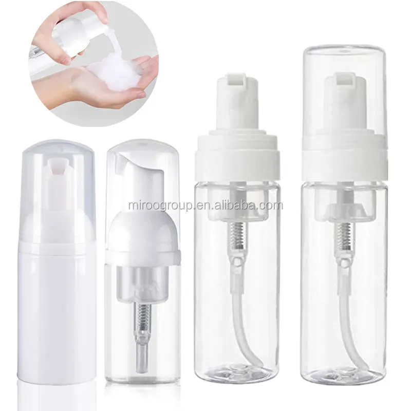 Wholesale 30ml 50ml 60ml 100ml 150ml 200ml PET white transparent soap foam pump bottles with foamer pump and cap