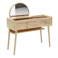 Ensemble table et chaises de chambre à coucher en rotin naturel tressé moderne, avec coiffeuse et miroir, de l'usine de Foshan