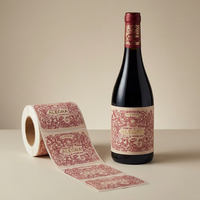 Étiquettes autocollantes en rouleau personnalisées avec logo de marque, design floral vintage en feuille d'or, imprimées et texturées, pour bouteilles de vin rouge