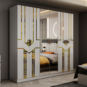 Set Camera da <span class=keywords><strong>Letto</strong></span> di Lusso in Legno con <span class=keywords><strong>Letto</strong></span> Matrimoniale in Pelle, <span class=keywords><strong>Armadio</strong></span> e Cassettiera, Design Moderno - Product Image 3