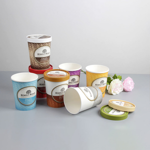 Chất Lượng Cao 6Oz 8Oz Cá Nhân Hoá Tùy Chỉnh Cấp Thực Phẩm Snack Bao Bì Container Bát Kem Sữa Chua Kraft Cốc Giấy Có Nắp Đậy - Product Image 2