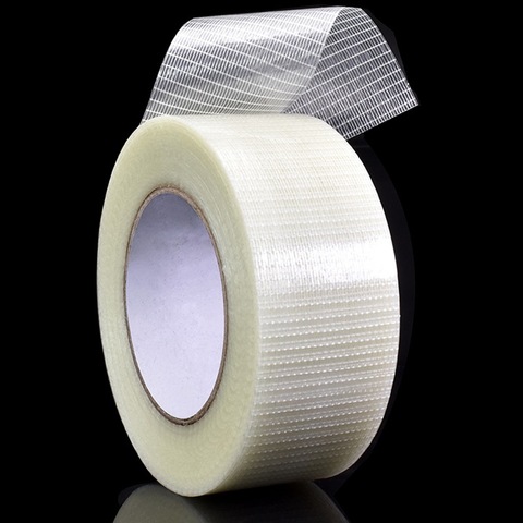 Heavy Duty Clear Reinforced Cross Weave Semi Clear Rubber Adhesive Self Freon-Proof Strapping No Residue Polyester Filament Tape