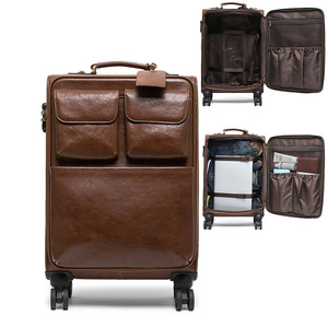 Valise en cuir véritable Dujiang 9003 couleur café, roulettes pivotantes à 360 degrés, fermeture éclair, unisexe, pour voyages d'affaires - Product Image 5