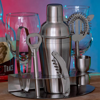 Ensemble de shaker à cocktails en acier inoxydable, 6 pièces, outils de bar avec support à 2 niveaux, tire-bouchon, passoire pour bar à domicile, barman, restaurant