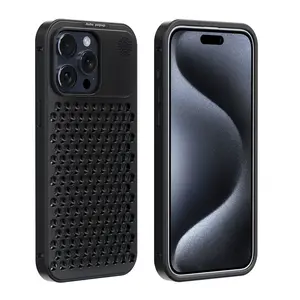 Slide Buckle Aluminum Alloy Heat Dissipation Phone Case For IPhone 15 Pro Max Breathable Cooling Hollow Aromatherapy Case
