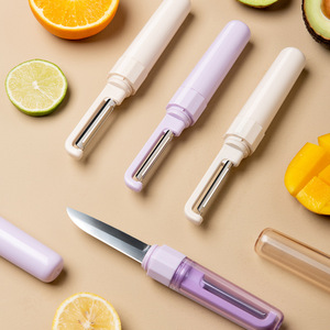 Multi Functional Fruit Knife Portable Folding Peeler Dual Headed Two In One Lilac Purple Cream White 3Cr Steel Blade - Product Image 1