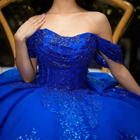 Robe de Quinceañera bleu roi Sweetheart avec nœud, appliques en dentelle brillante, Vestidos de 15 Anos, épaules dénudées, personnalisable