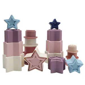 Mainan bayi bentuk geometris silikon penumpuk bintang bersarang silikon mainan susun untuk anak-anak balita