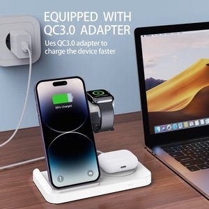 Base de Carga Multifuncional 3 en 1, Cargador Inalámbrico para <span class=keywords><strong>iPhone</strong></span>, <span class=keywords><strong>Apple</strong></span> <span class=keywords><strong>Watch</strong></span> y AirPods, Carga Rápida de 15W, Plegable - Product Image 4