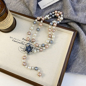 Pearl Necklace Snowflake Pendant AAA Grade Long Chain Elegant Women's Jewelry Everyday Wear - Product Image 3