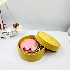 Cute Smile Face Stress Relief <b>Fidget</b> Toy Hot Selling Acrylic Materials Steamer Bun <b>Keychains</b> With Flowing Sand Design for Gifts - Product Image 4