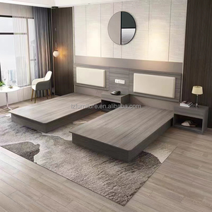 Budget Hotel Guest Room Furniture Wooden <b>Queen</b> <b>Bed</b> <b>Frame</b> with Soft Block Headboard and Open Storage Nightstands for 3-Star Hotel - Product Image 6