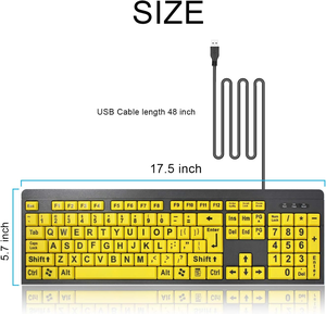 Clavier d'ordinateur à caractères larges, clavier filaire USB à contraste élevé avec <span class=keywords><strong>lettres</strong></span> surdimensionnées pour les personnes malvoyantes - Product Image 6