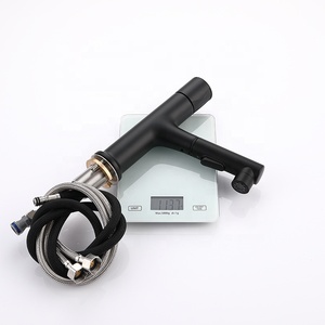 ユニークなデザインのウォッシュシンクミキサープレスボタンマットブラックベイスン蛇口引き出し式スプレー付き - Product Image 5