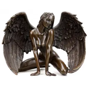 定制真人大小铸造金色青铜裸体女性性感天使雕像