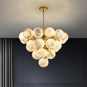Lustre moderne à <span class=keywords><strong>LED</strong></span> en albâtre avec pendentif en boule naturelle, forme ovale minimaliste pour salon et <span class=keywords><strong>salle</strong></span> à <span class=keywords><strong>manger</strong></span> - Product Image 1