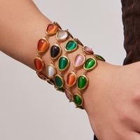 Gelang Kristal Berbentuk Tetesan Warna-warni Fashion Cut, Perhiasan Wanita Baja Anti Karat, Gelang Rantai Fashion