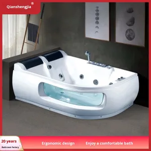 Bañera doble moderna para parejas de celebridades de Internet, temperatura constante, vista al mar, vidrio, cascada, masaje, características de seguridad antideslizantes - Product Image 6
