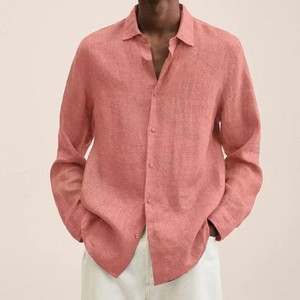 Camicia Casual da <span class=keywords><strong>Uomo</strong></span> in Maglia di Cotone a Maniche Lunghe con Scollo a V, Tinta Unita, Traspirante, Vestibilità Ampia, Semplice, per la Primavera - Ingrosso di Fabbrica - Product Image 1