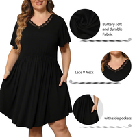 Robe de nuit en dentelle à col en V pour femmes grande taille POVTY, robe de nuit d'été, imprimé floral, fluide, décontractée, ample, confortable, douce