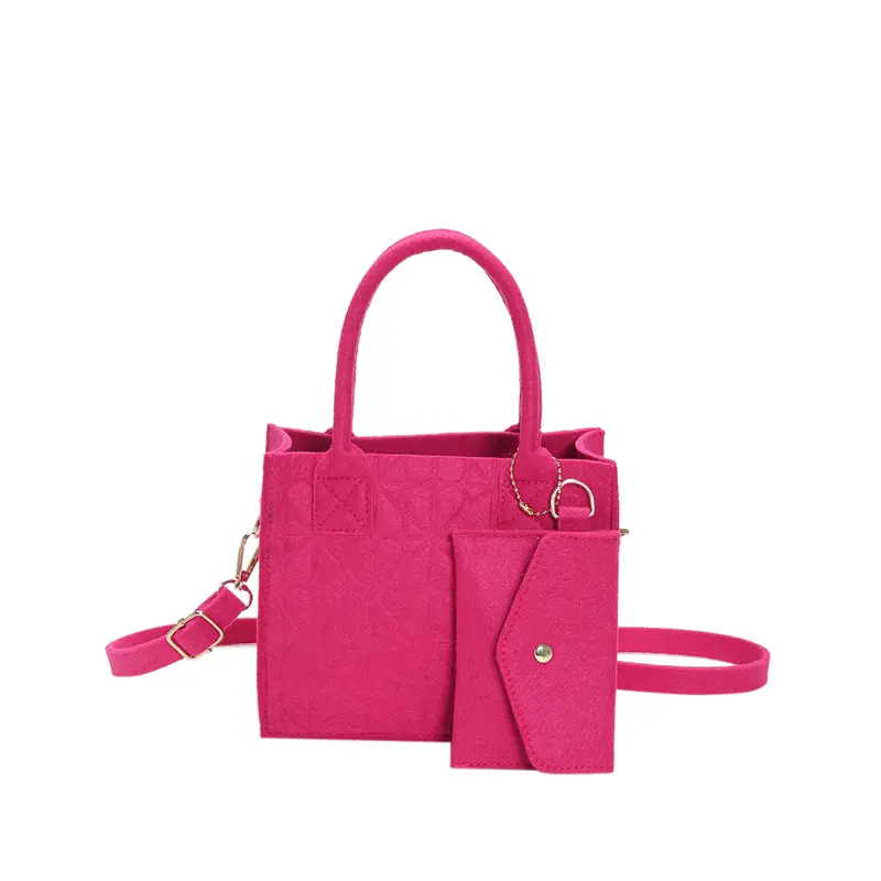 2023 नई ठोस रंग 2-टुकड़ा वर्ग बैग पाउच के साथ फैशन हैंडबैग लड़कियों के लिए बैग ले जाना महसूस किया हाथ समुद्र तट बैग