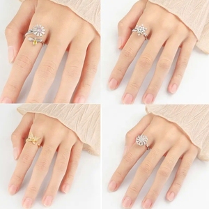 <span class=keywords><strong>Anelli</strong></span> Fidget Spinner Regolabili in Ottone e Argento 925 con Apertura a Farfalla, <span class=keywords><strong>Margherita</strong></span> e Perline, Gioielli Anti-Stress - Product Image 5