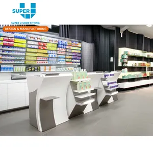 Medical Shop Counter Artikel Design Apotheke Geschäft Möbel Dekoration Custom Retail Pharmacy Shop Interieur Kasse Rezeption