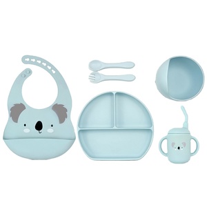 Juego de alimentación para bebés de 6 piezas con cubiertos, plato de silicona de grado alimenticio, libre de BPA, ecológico, RTS en stock, logotipo personalizado - Product Image 1