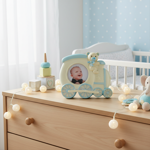 Light Blue MDF Photo <b>Frame</b> with Small Train Design Simple Stylish Iron Metal for Home Decoration DIY A4 5x7 <b>4x6</b> Sizes Available - Product Image 3