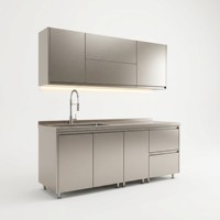 Armoire de cuisine en acier inoxydable SUS304 de qualité alimentaire, ignifuge classe A, sans formaldéhyde, conception modulaire pour projets hôteliers et d'appartements