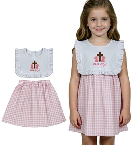 ชุดเดรสเด็ก RTS Boutique ปักลายทองทรงเอไลน์ แต่งระบาย น่ารัก พร้อมผ้ากันเปื้อน ดีไซน์ลำลอง สำหรับเด็กผู้หญิง ชุดคู่พี่น้อง - Product Image 1