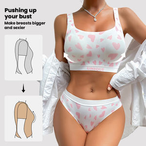 महिलाओं y2k हॉट गर्ल लिंगरी सेट निर्बाध खेल के लिए आरामदायक फसल ब्रा वायर मुफ्त लुभावनी प्यारी प्रिंट बिकनी पैंटी - Product Image 4