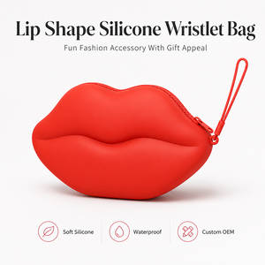Custom Lip Shape Silicone Wristlet Bag Waterproof <b>Mini</b> Cosmetic <b>Pouch</b> Novelty Purse for Gifts Travel Retail Brand Shop Buyers - Product Image 1