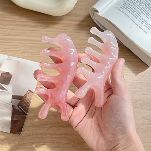 Scalp Massage Comb Five Finger Resin Amber Pink 10-15Cm Hair Brush Therapy Tool - Product Image 2