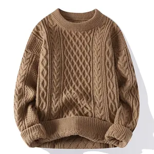 Nhà Cung cấp nhà máy Vòng cổ đan gân Jumper rắn màu dày cáp cotton dệt kim Áo len cho nam giới