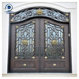Puerta de Entrada Doble de Hierro Forjado para Villa o Apartamento, Personalizada, con Vidrio - Product Image 4